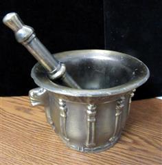VINTAGE BRASS CAST METAL SERPENT MORTAR WITH PESTLE
